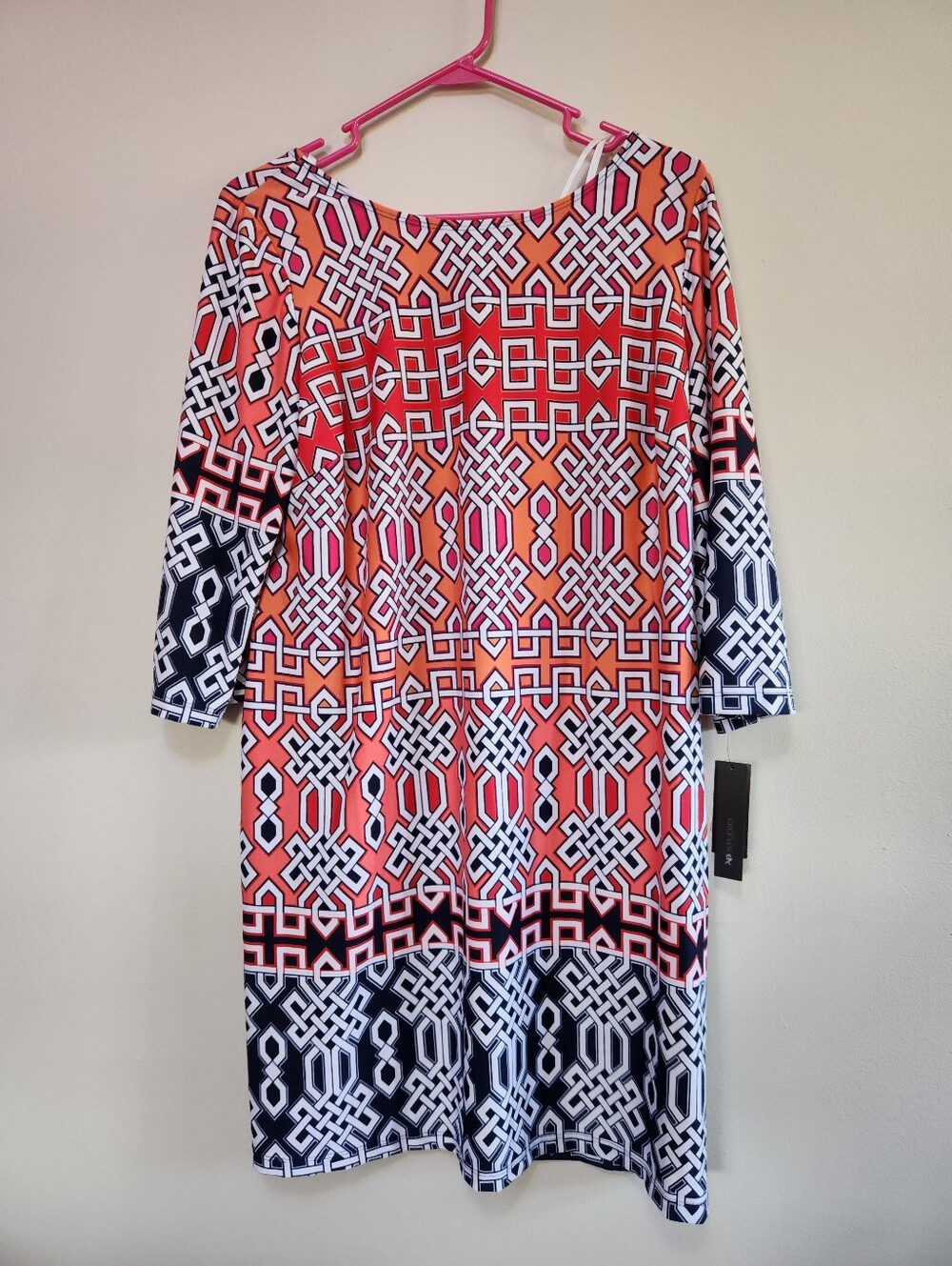AB Studio Colorful Abstract Bohemian 3/4 Sleeve Women's Shift Dress XL NWT